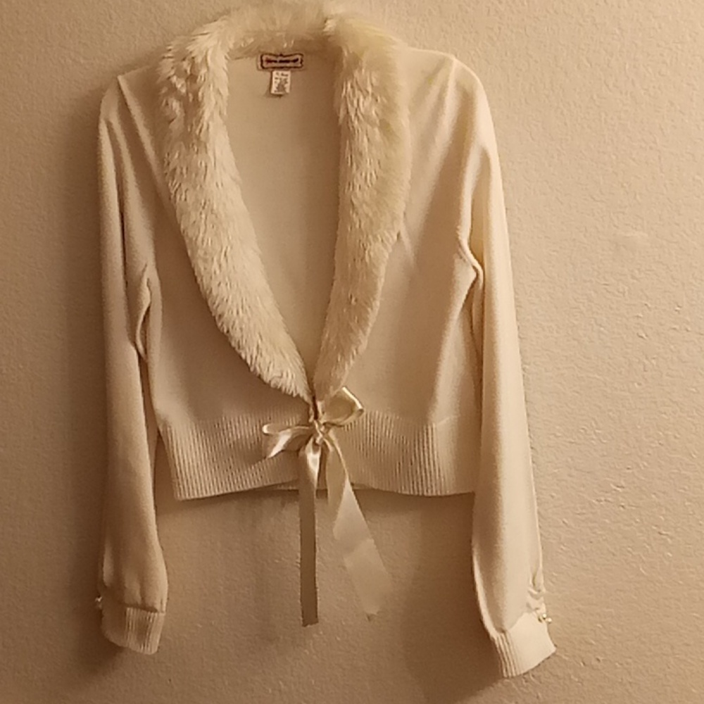 VINTAGE One Step Up Long Sleeves  Formal Sz XL Cream Color Cardigan GBC